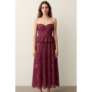 Vintage 80s Gentillesse Strapless Sweetheart Tiered Lace Dress XS Small Talon